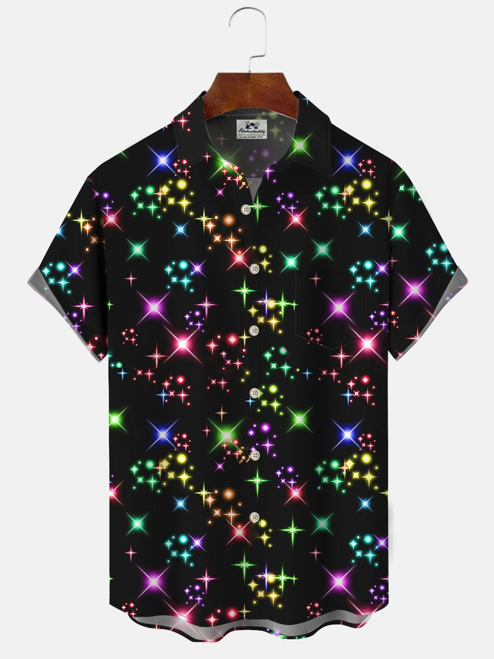 Alohadaddy Christmas Holiday Fluorescent Button Pocket Casual Short Sleeve Shirt