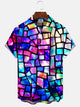 Alohadaddy Geometric Gradient Button Pocket Casual Short Sleeve Shirt
