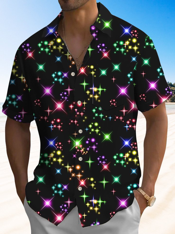 Alohadaddy Christmas Holiday Fluorescent Button Pocket Casual Short Sleeve Shirt