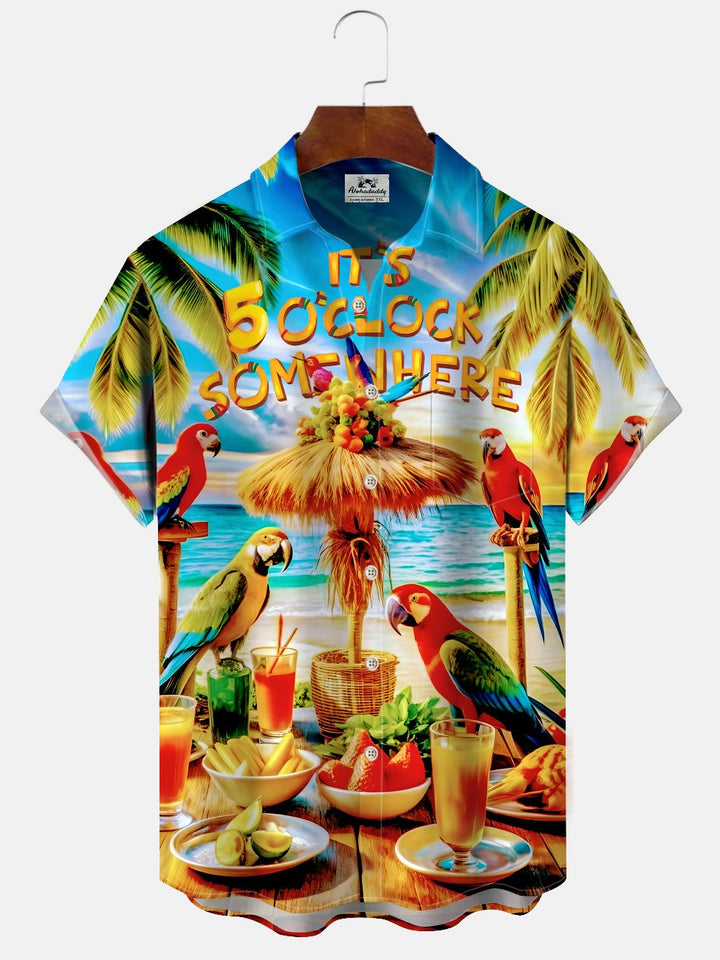 Alohadaddy Beach Parrot Vacation Button Pocket Casual Short Sleeve Shirt