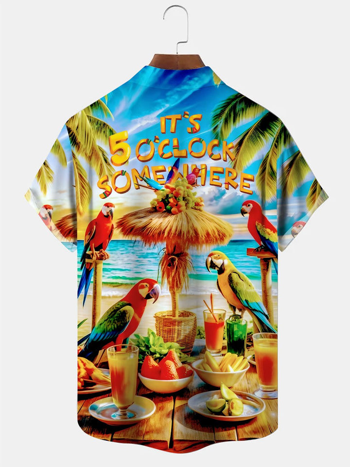Alohadaddy Beach Parrot Vacation Button Pocket Casual Short Sleeve Shirt