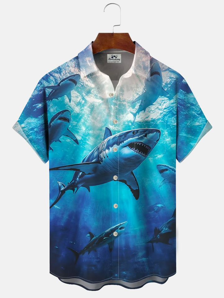 Alohadaddy Ocean Shark Button Pocket Casual Short Sleeve Shirt