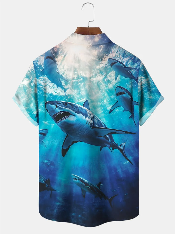 Alohadaddy Ocean Shark Button Pocket Casual Short Sleeve Shirt