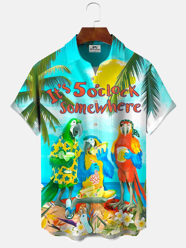 Alohadaddy Beach Parrot Coconut Tree Button Pocket Casual Short Sleeve Shirt