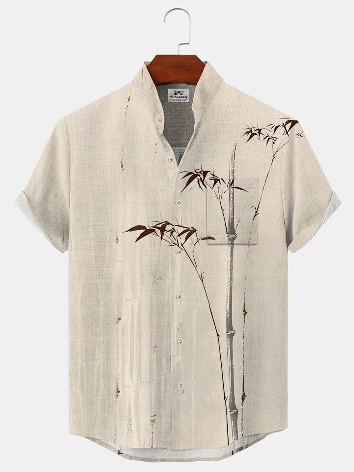 Alohadaddy Bamboo Plant Button Pocket Casual Short Sleeve Shirt