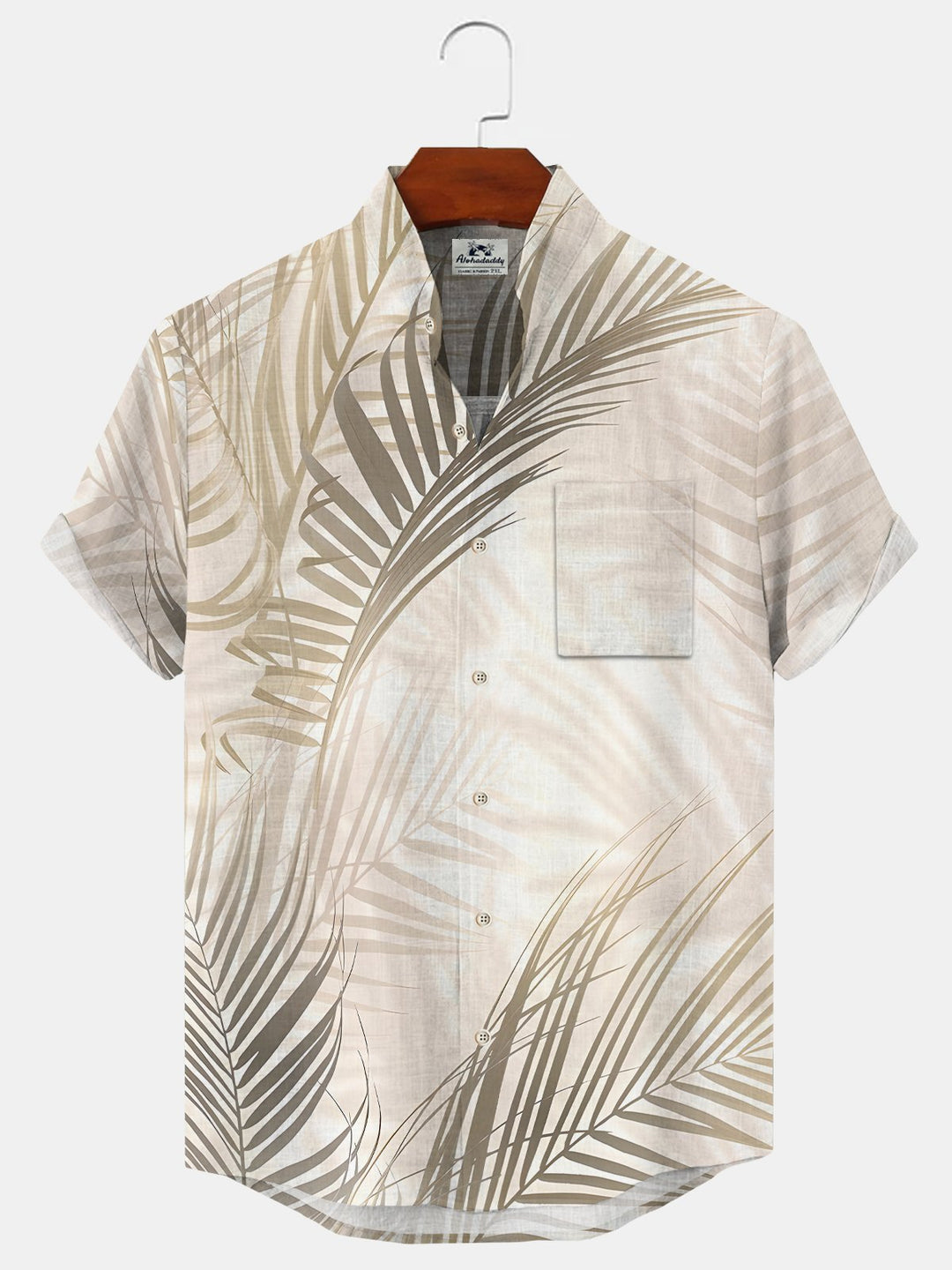 Alohadaddy Coconut Tree Plant Button Pocket Casual Short Sleeve Stand Collar Shirt