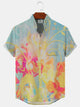 Alohadaddy Plant Flower Gradient Button Pocket Casual Short Sleeve Stand Collar Shirt
