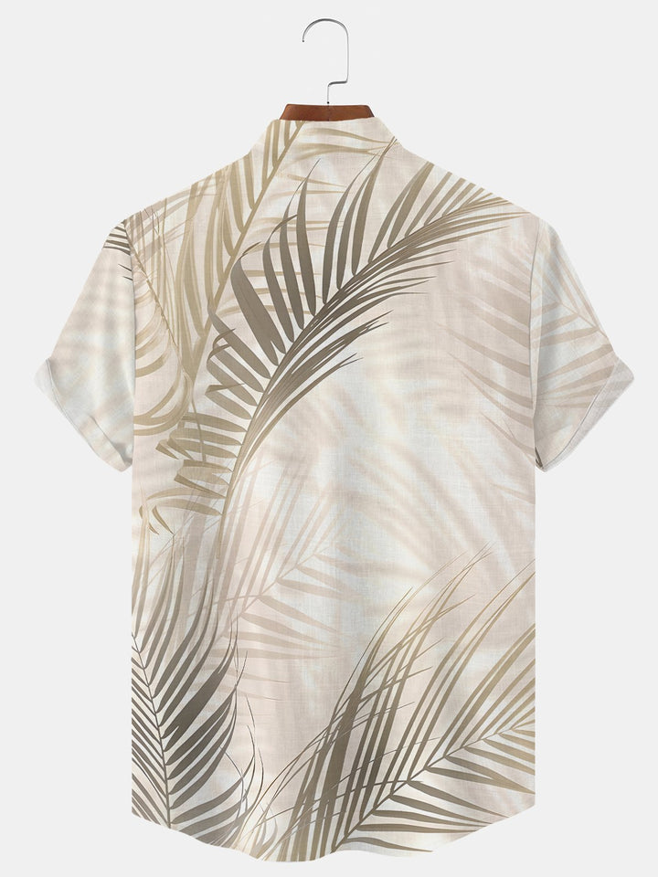 Alohadaddy Coconut Tree Plant Button Pocket Casual Short Sleeve Stand Collar Shirt