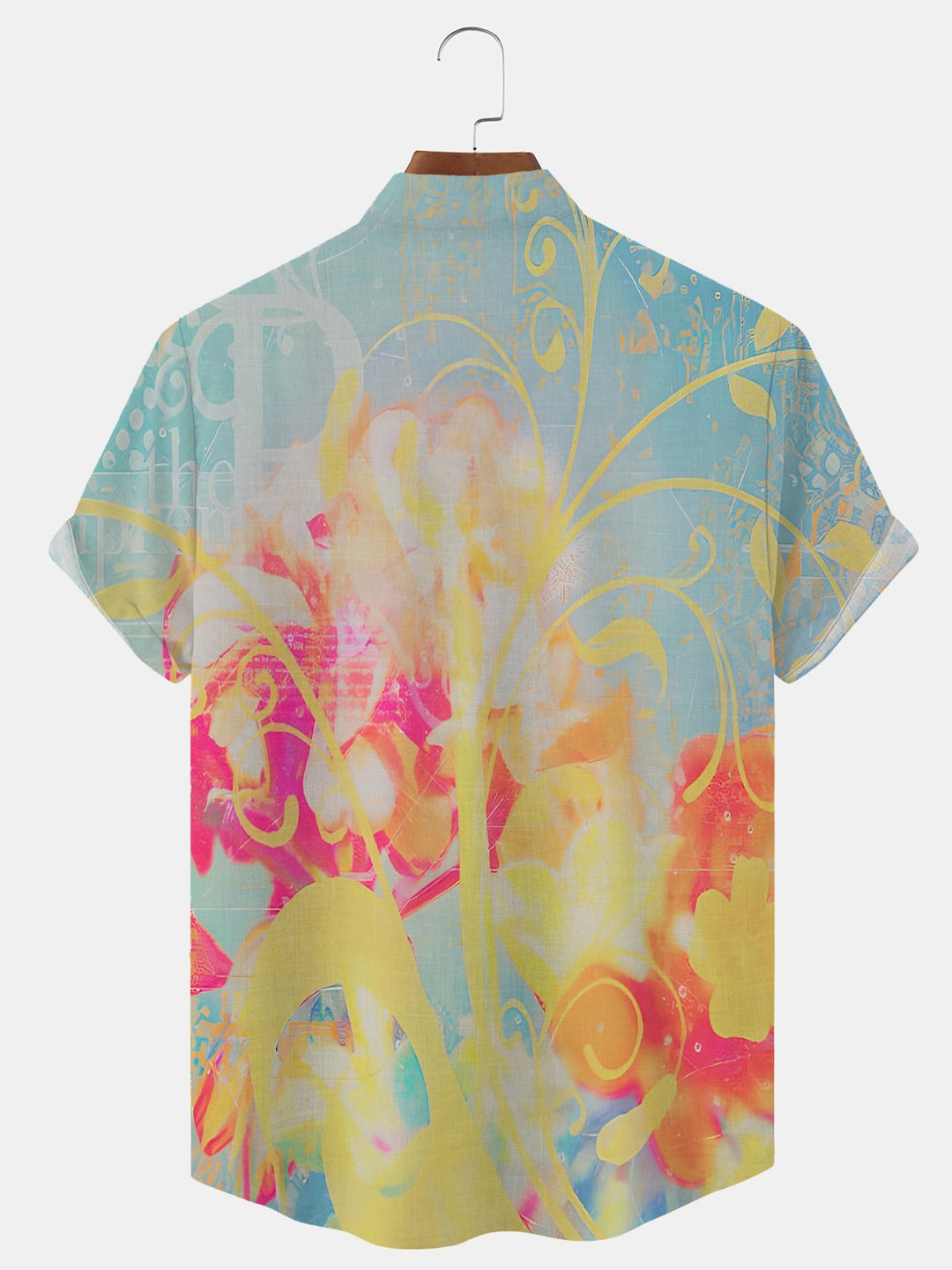 Alohadaddy Plant Flower Gradient Button Pocket Casual Short Sleeve Stand Collar Shirt