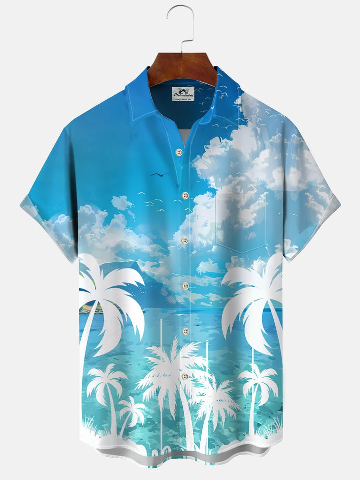 Alohadaddy Beach Coconut Tree Button Pocket Casual Short Sleeve Shirt
