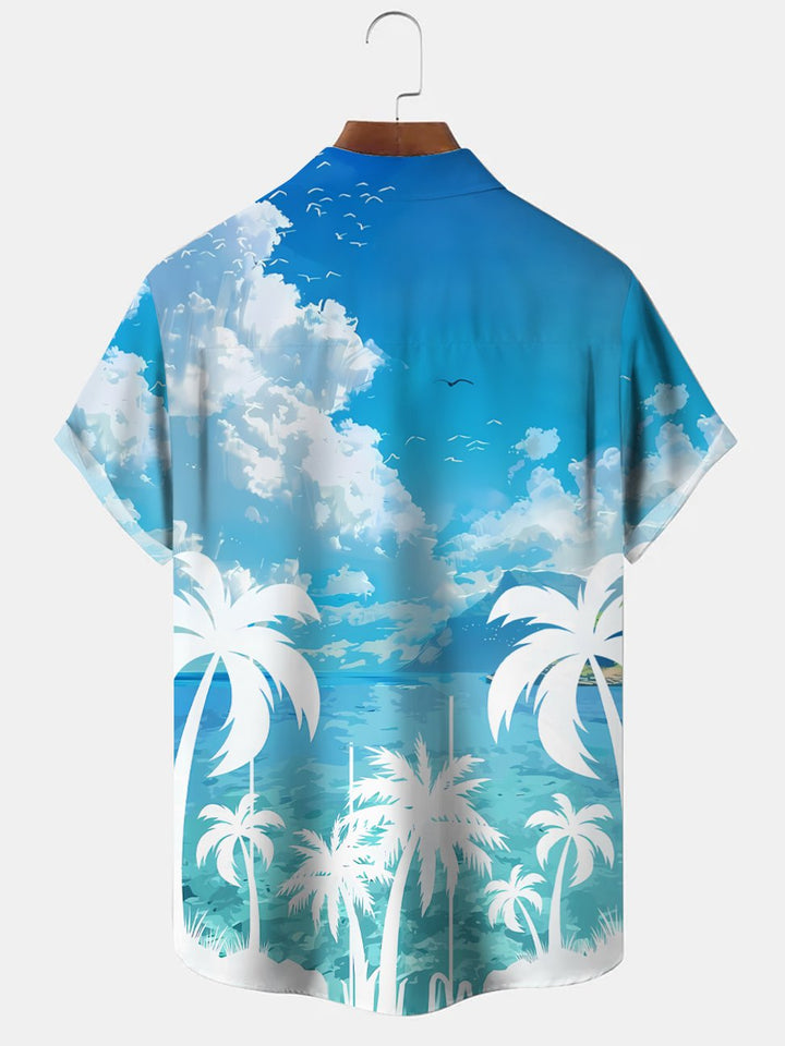 Alohadaddy Beach Coconut Tree Button Pocket Casual Short Sleeve Shirt