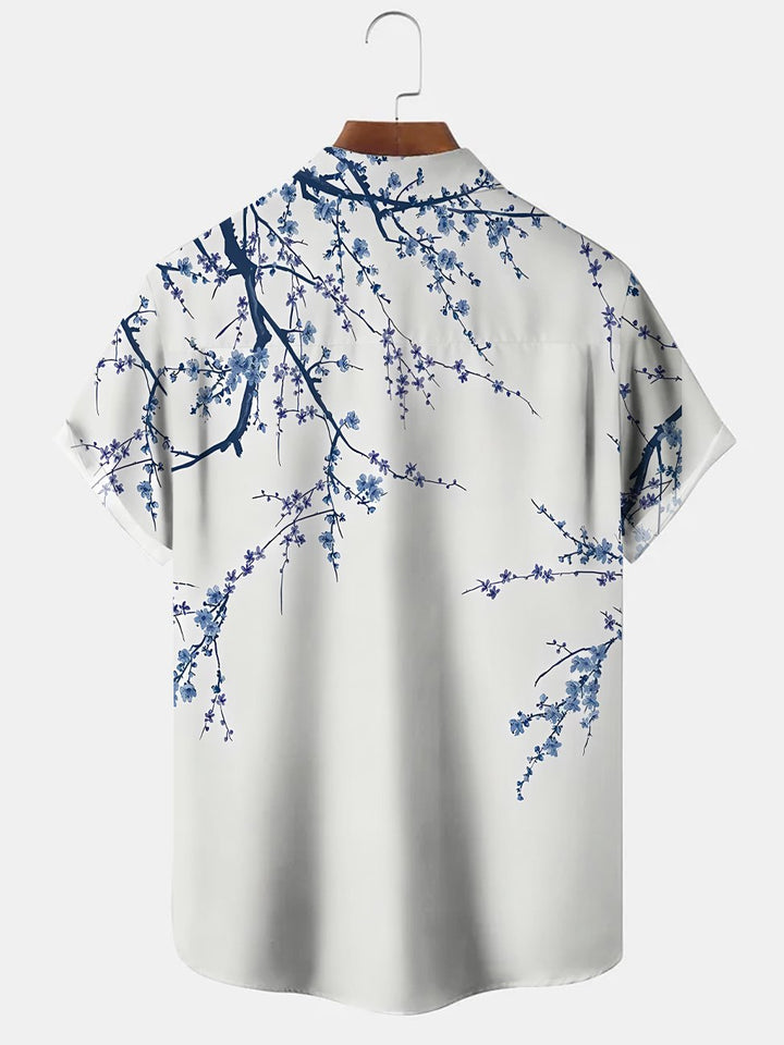 Alohadaddy Plant Peach Blossom Button Pocket Casual Short Sleeve Shirt