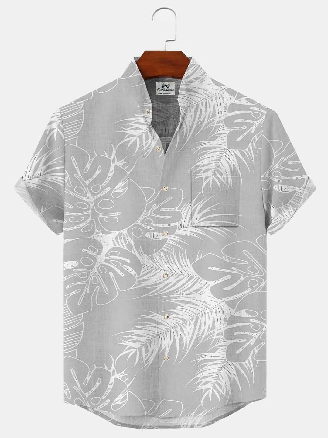 Alohadaddy Coconut Tree Plant Button Pocket Casual Short Sleeve Stand Collar Shirt