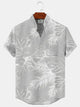 Alohadaddy Coconut Tree Plant Button Pocket Casual Short Sleeve Stand Collar Shirt