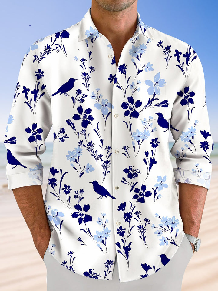 Alohadaddy Plant Flower Leaf Button Pocket Casual Long Sleeve Shirt