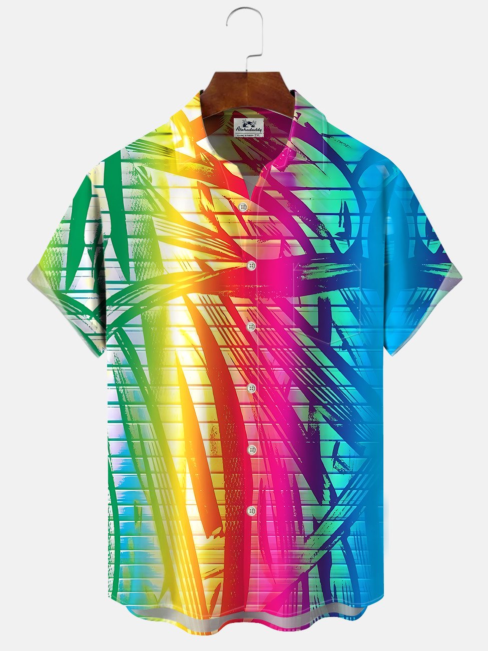 Alohadaddy Gradient Plants Leaves Buttons Pockets Casual Short Sleeve Shirt