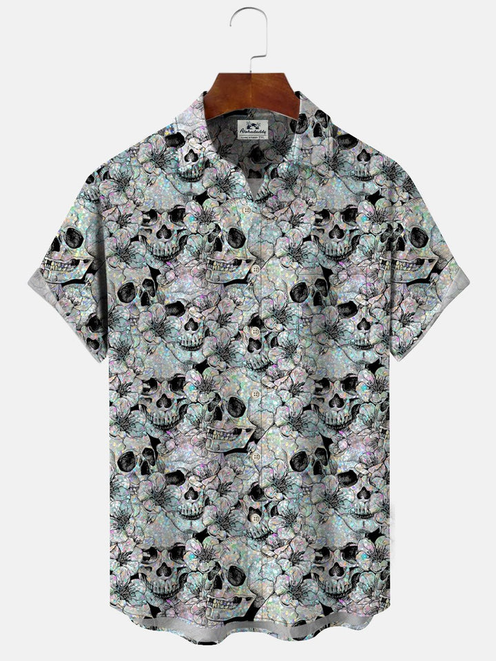 Alohadaddy Skull Button Pocket Casual Short Sleeve Shirt