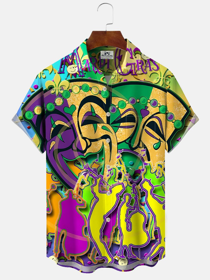 Alohadaddy Mask Music Retro Button Pocket Casual Short Sleeve Shirt