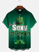 Alohadaddy Holiday Vintage St. Patrick's Day Shamrock Print Button Pocket Casual Short Sleeve Shirt