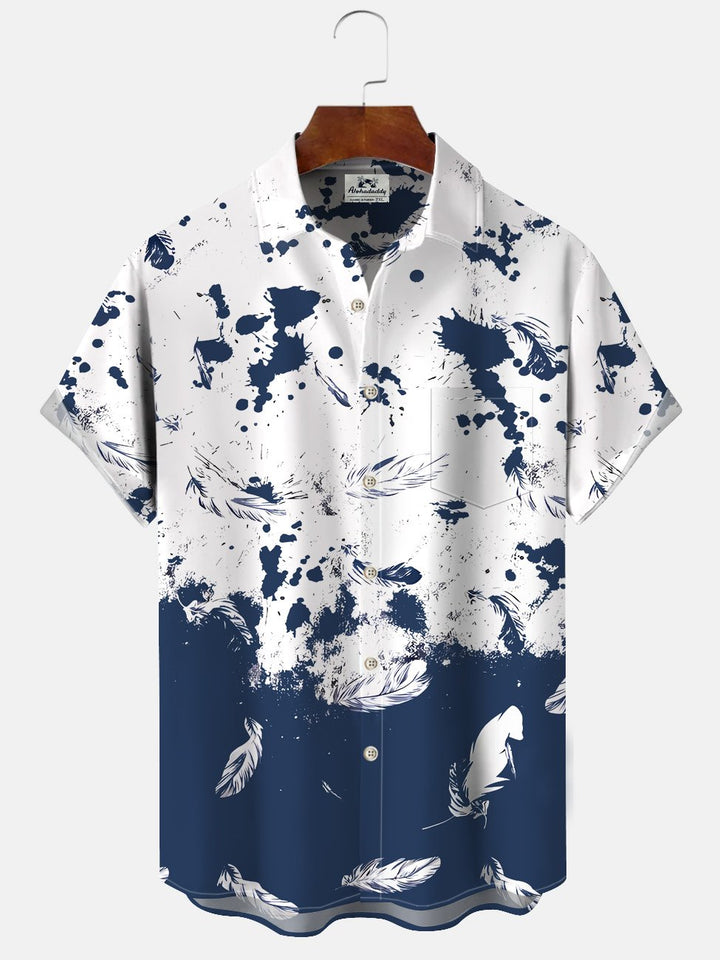 Alohadaddy Plant Leaves Gradient Button Pocket Casual Short Sleeve Shirt