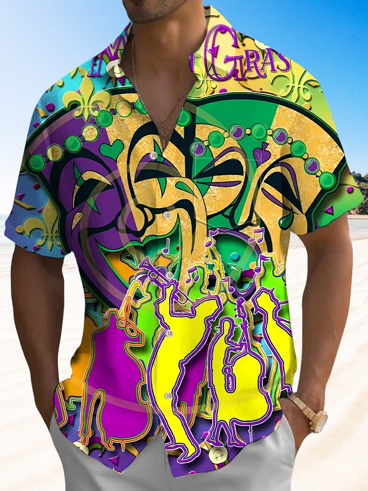Alohadaddy Mask Music Retro Button Pocket Casual Short Sleeve Shirt