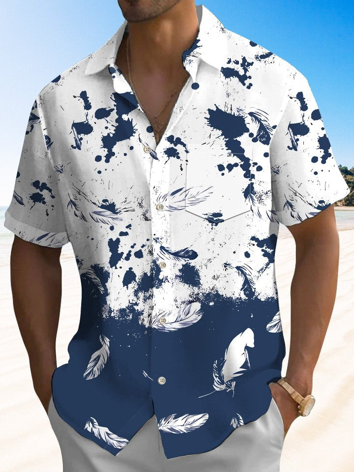Alohadaddy Plant Leaves Gradient Button Pocket Casual Short Sleeve Shirt