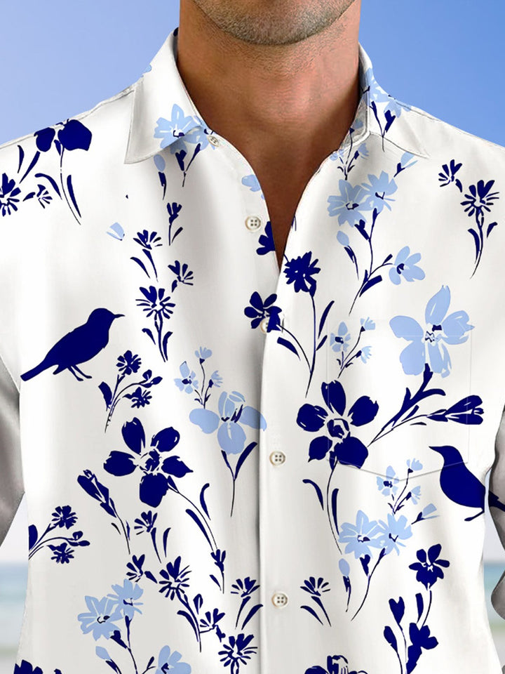 Alohadaddy Plant Flower Leaf Button Pocket Casual Long Sleeve Shirt