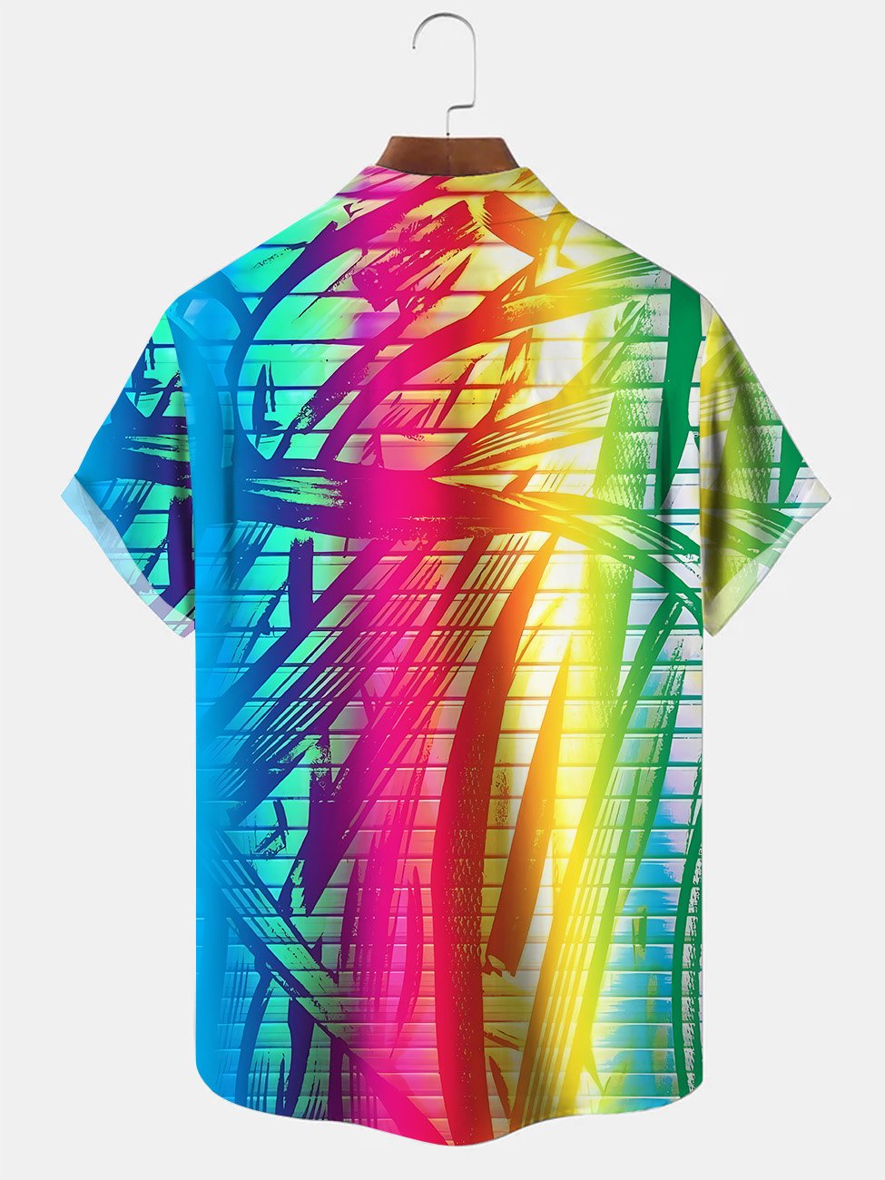 Alohadaddy Gradient Plants Leaves Buttons Pockets Casual Short Sleeve Shirt