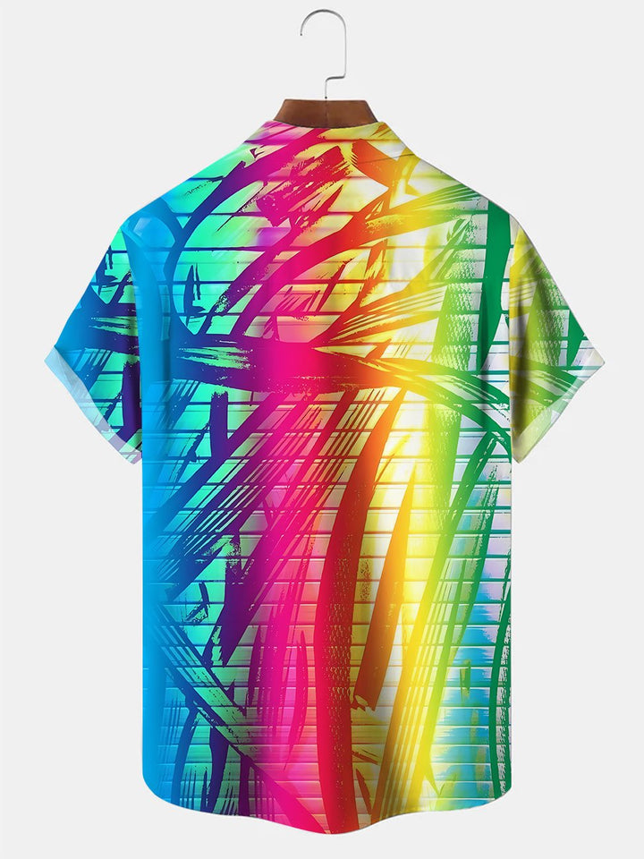 Alohadaddy Gradient Plants Leaves Buttons Pockets Casual Short Sleeve Shirt