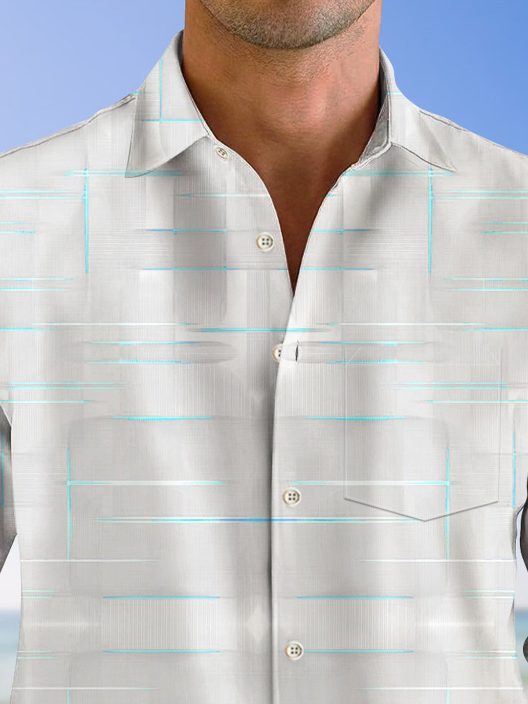 Alohadaddy Geometric Fluorescent Button Pocket Casual Short Sleeve Shirt