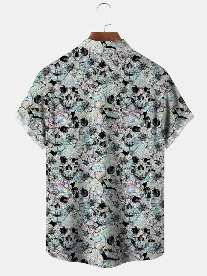 Alohadaddy Skull Button Pocket Casual Short Sleeve Shirt