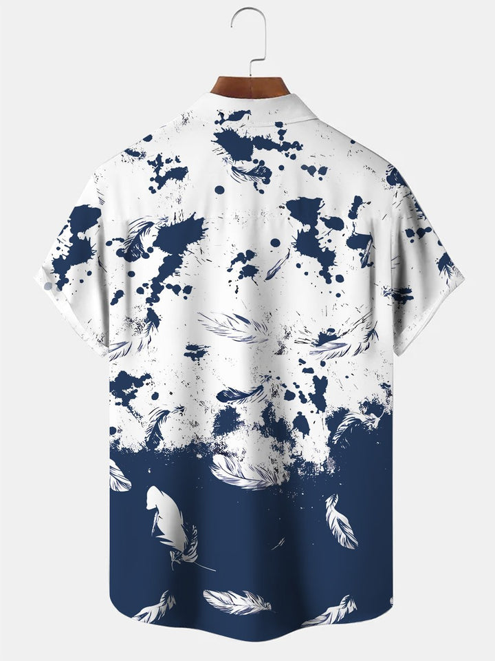 Alohadaddy Plant Leaves Gradient Button Pocket Casual Short Sleeve Shirt