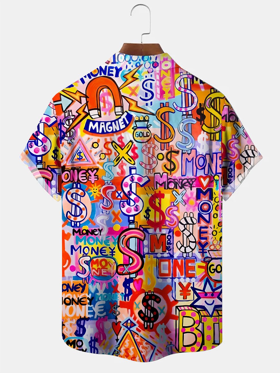 Alohadaddy Geometry Dollar Money Button Pocket Casual Short Sleeve Shirt