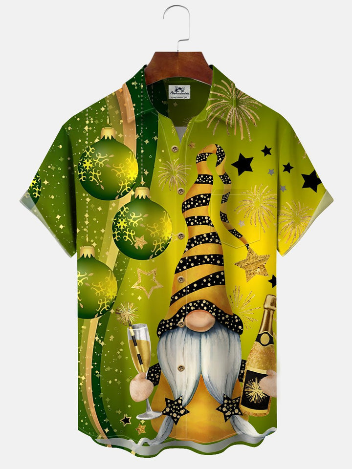 Alohadaddy Four Leaf Clover Christmas Button Pocket Casual Short Sleeve Shirt