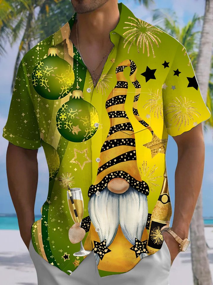 Alohadaddy Four Leaf Clover Christmas Button Pocket Casual Short Sleeve Shirt