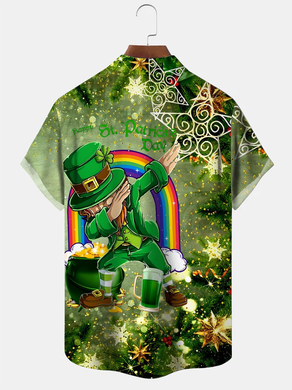 Alohadaddy Christmas Four Leaf Clover Button Pocket Casual Short Sleeve Shirt