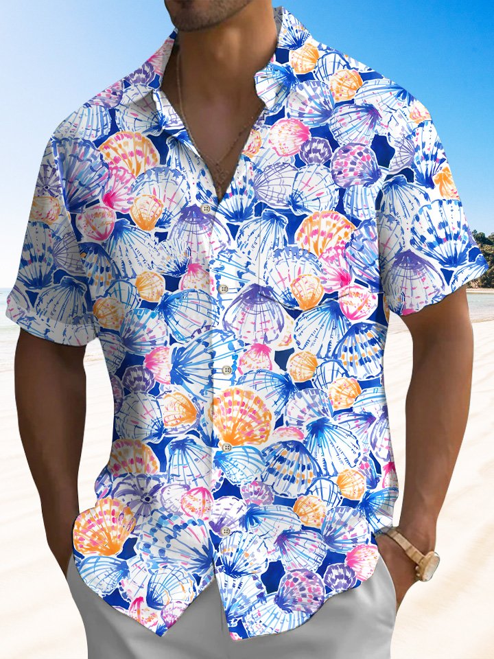 Alohadaddy Ocean Shell Button Pocket Casual Short Sleeve Shirt