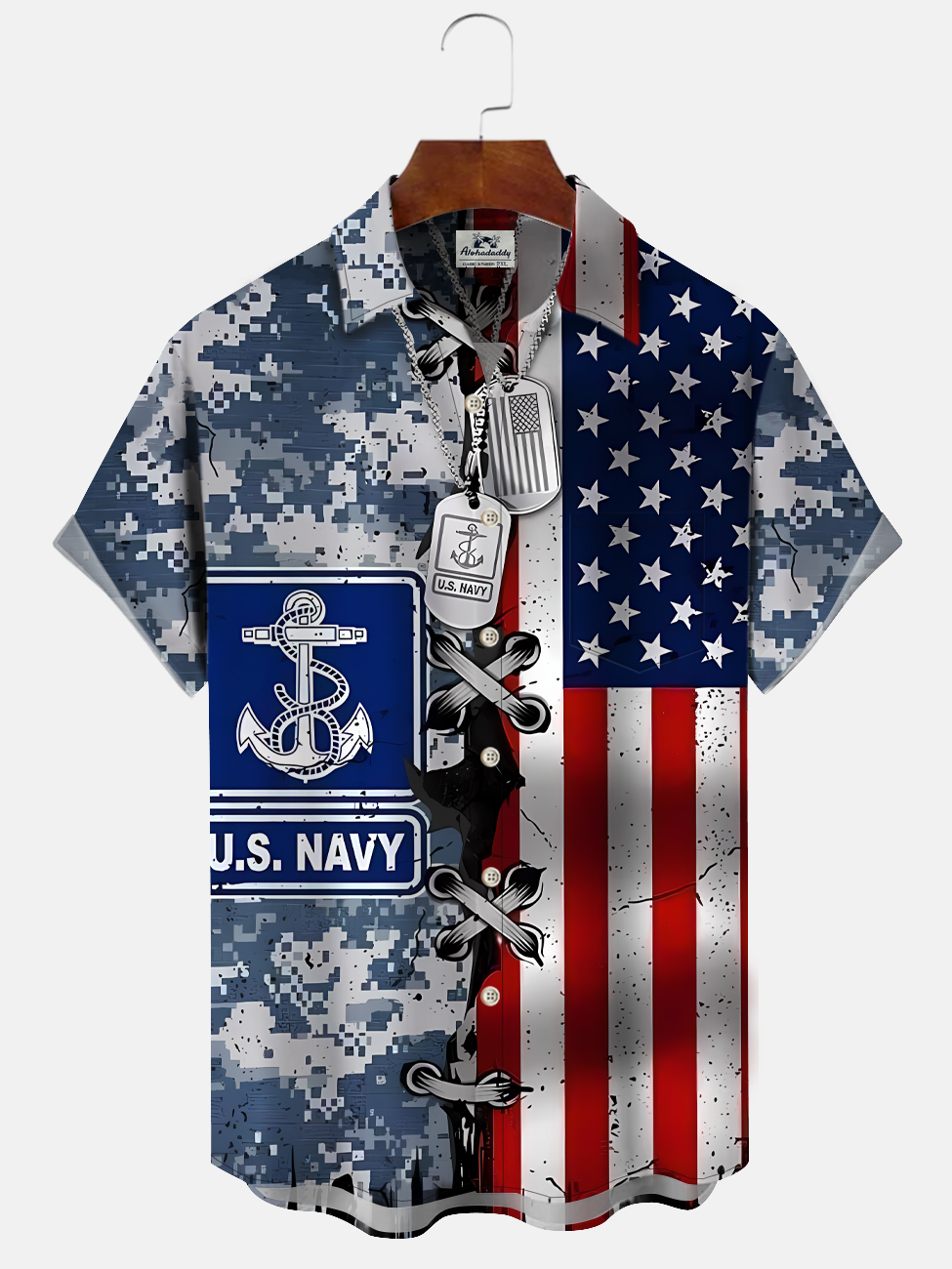 Alohadaddy Vintage Flag Button Pocket Casual Short Sleeve Shirt