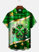 Alohadaddy Vintage Christmas Four Leaf Clover Button Pocket Casual Short Sleeve Shirt