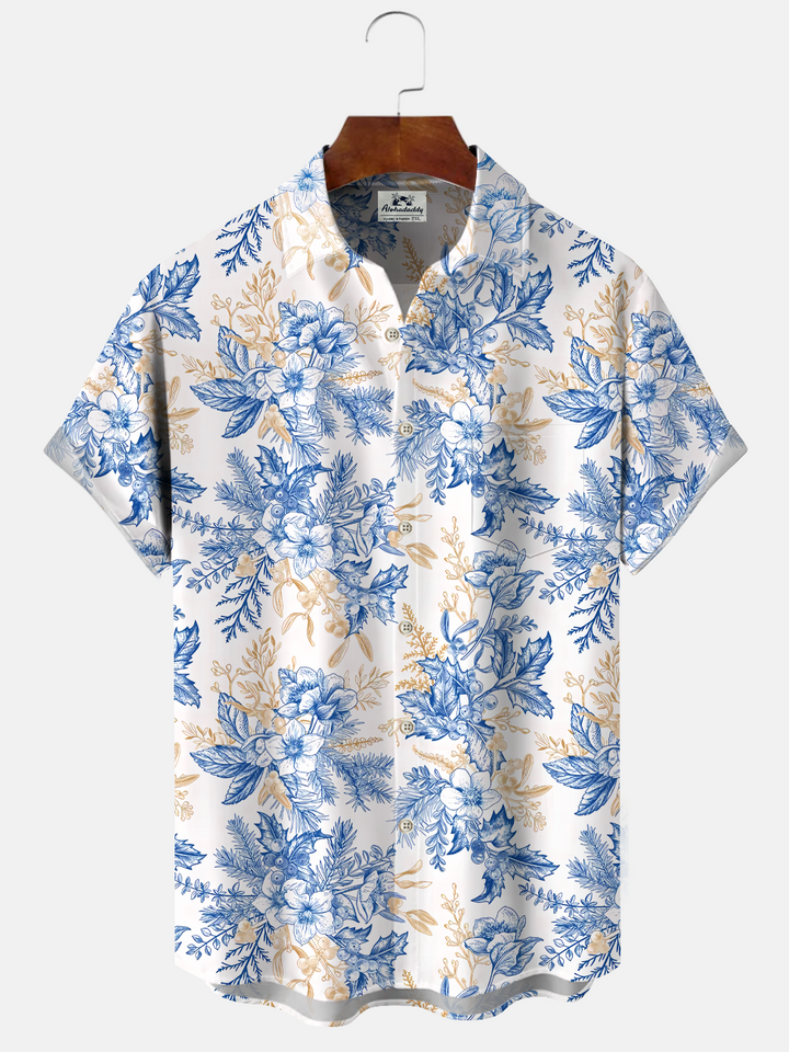Alohadaddy Plant Flower Leaf Button Pocket Casual Short Sleeve Shirt