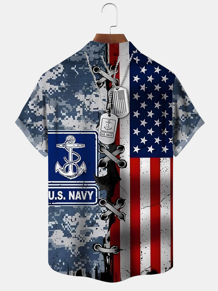 Alohadaddy Vintage Flag Button Pocket Casual Short Sleeve Shirt