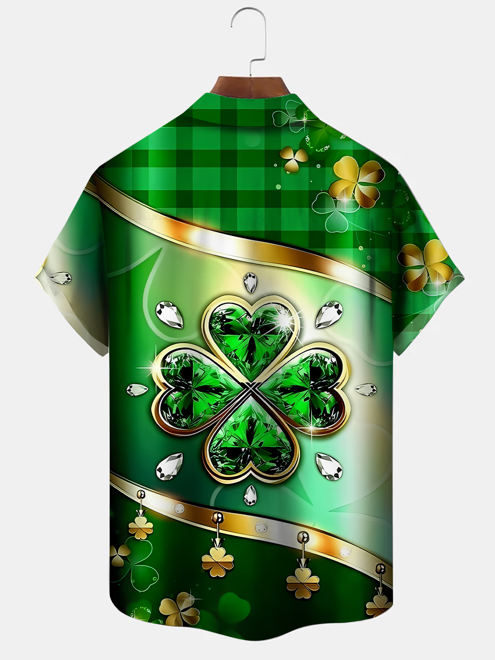 Alohadaddy Vintage Christmas Four Leaf Clover Button Pocket Casual Short Sleeve Shirt