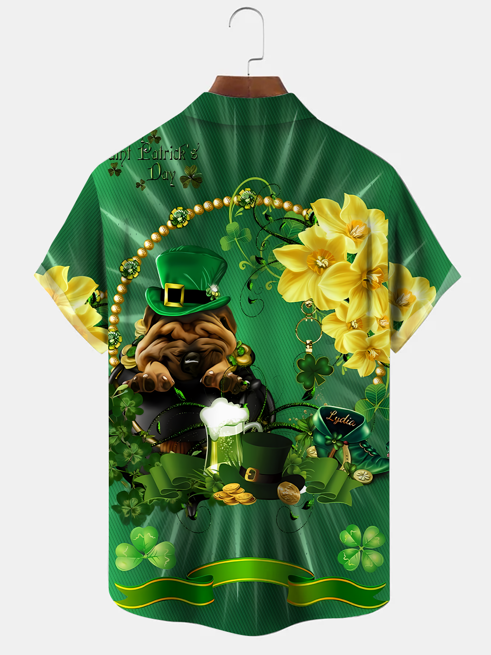 Alohadaddy Christmas Four Leaf Clover Button Pocket Casual Short Sleeve Shirt