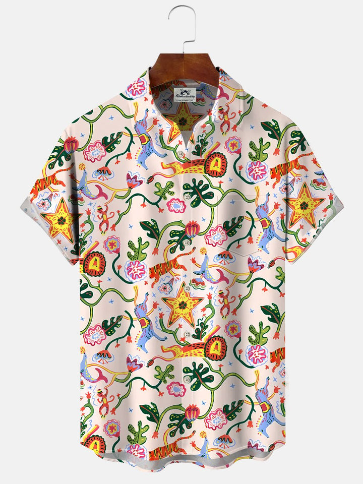 Alohadaddy Hawaii Coconut Tree Beach Button Pocket Casual Short Sleeve Shirt
