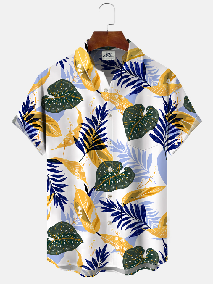 Alohadaddy Plant Coconut Tree Button Pocket Casual Short Sleeve Shirt