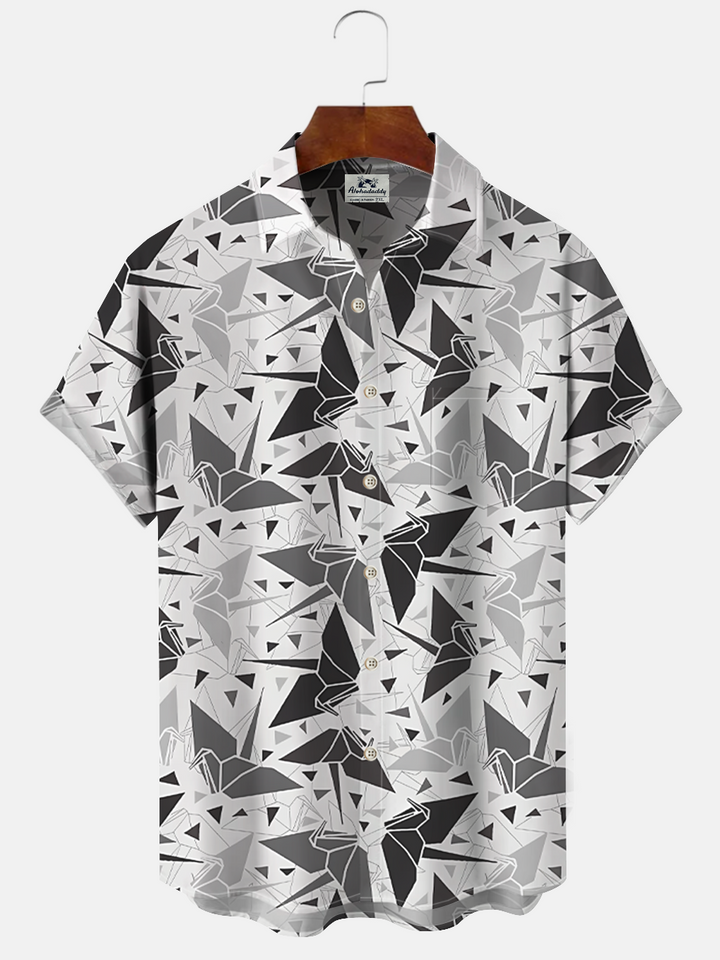 Alohadaddy Geometric Pattern Button Pocket Casual Short Sleeve Shirt