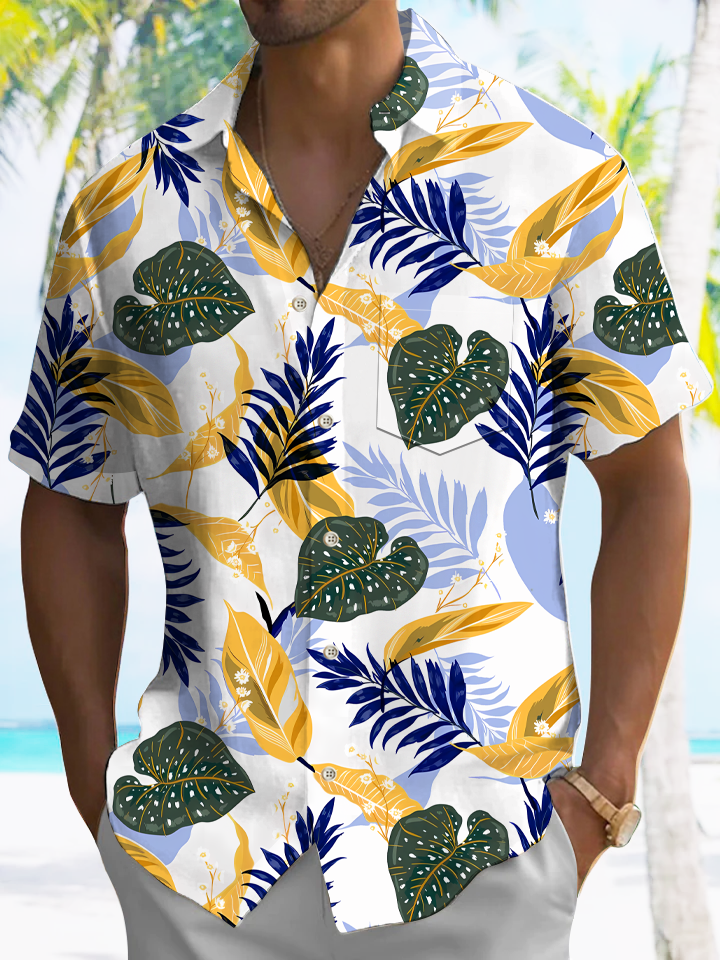 Alohadaddy Plant Coconut Tree Button Pocket Casual Short Sleeve Shirt