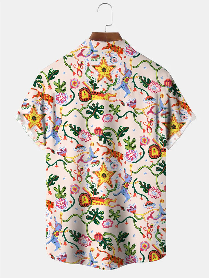 Alohadaddy Hawaii Coconut Tree Beach Button Pocket Casual Short Sleeve Shirt