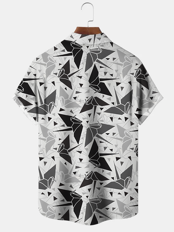 Alohadaddy Geometric Pattern Button Pocket Casual Short Sleeve Shirt
