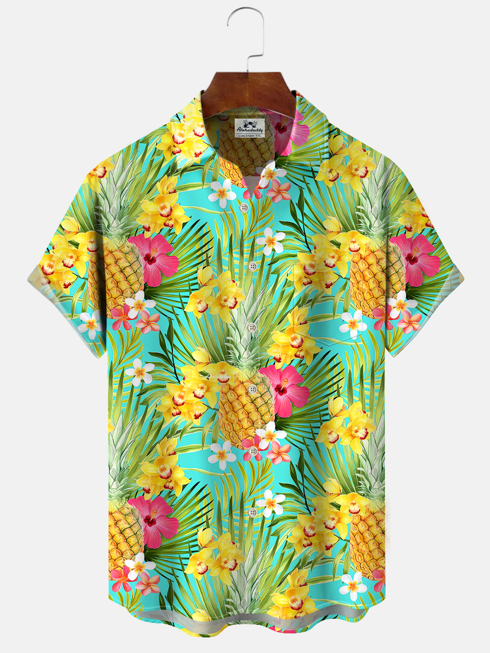 Alohadaddy Coconut Tree Plant Pineapple Button Pocket Casual Short Sleeve Shirt